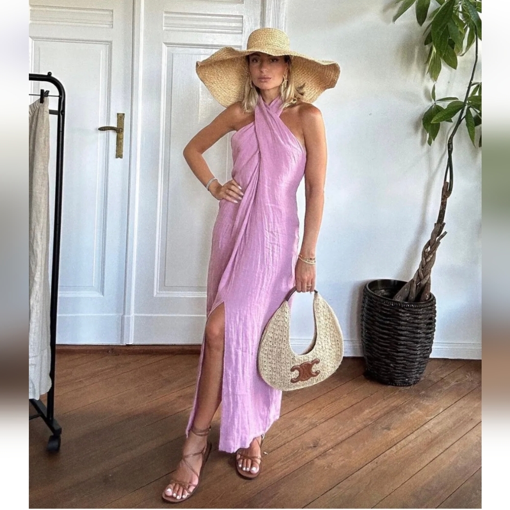 ZARA LINEN HALTER DRESS NWT Size XS - Picture 8 of 15
